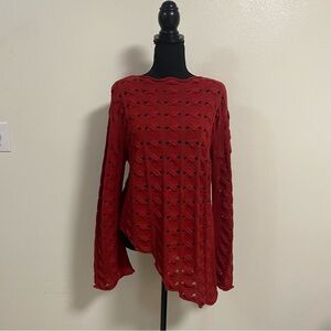 Double D Ranch Sweater Women’s Size Large Dark Red Open knit Lattice Sweater